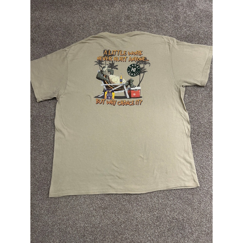 The Duck Company Graphic Tee Mens XL Tan Excellent Kauai Hawaii Turtle Humor
